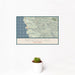 12x18 Mendocino California Map Print Landscape Orientation in Woodblock Style With Small Cactus Plant in White Planter