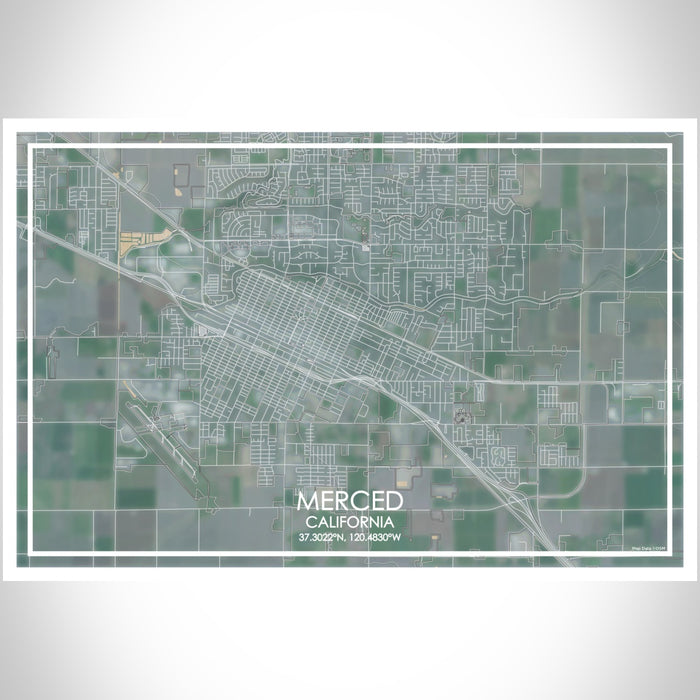 Merced California Map Print Landscape Orientation in Afternoon Style With Shaded Background