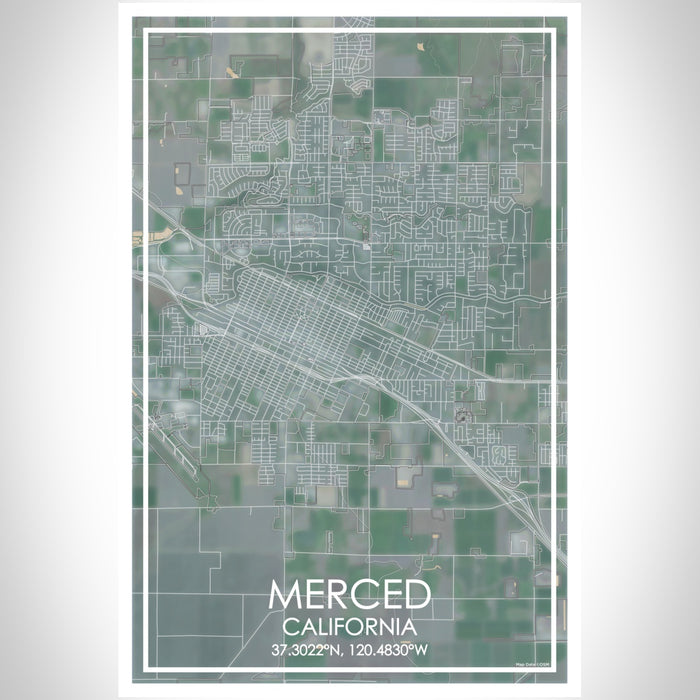 Merced California Map Print Portrait Orientation in Afternoon Style With Shaded Background