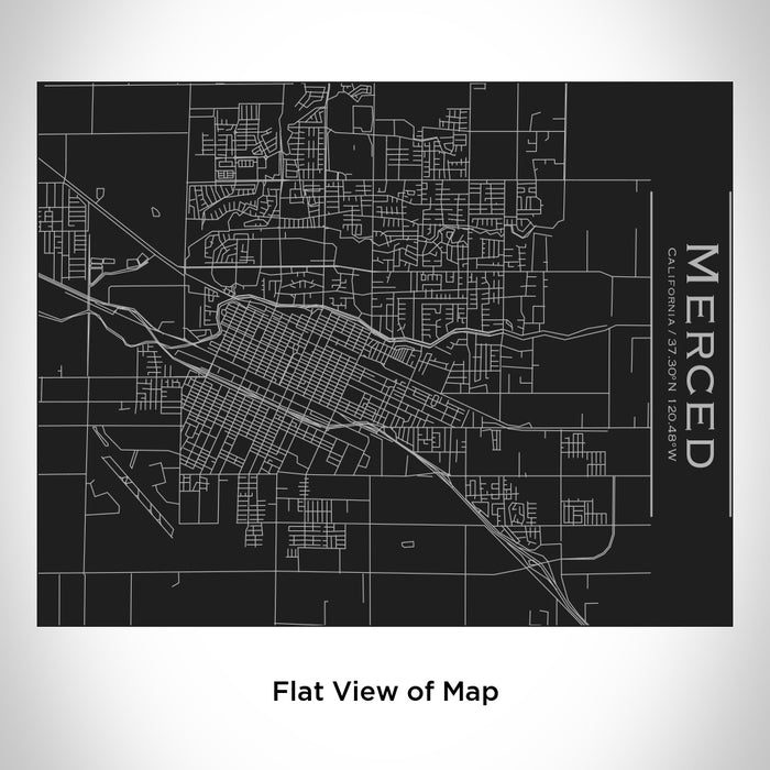 Rendered View of Merced California Map Engraving on 20oz Stainless Steel Insulated Bottle with Bamboo Top in Black