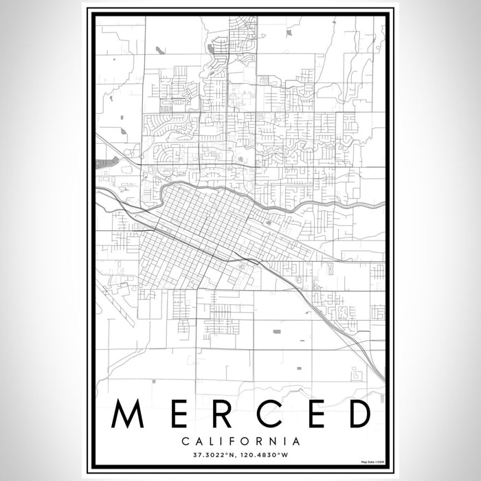 Merced California Map Print Portrait Orientation in Classic Style With Shaded Background