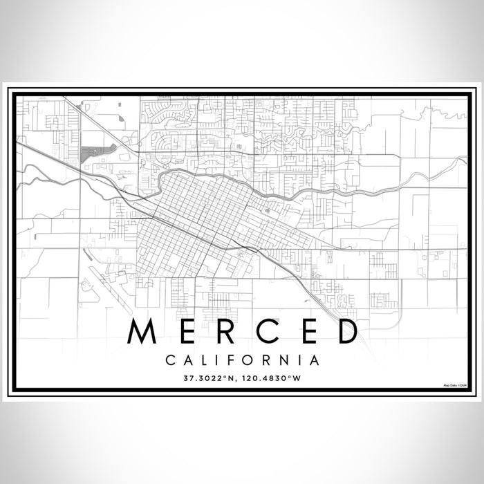 Merced California Map Print Landscape Orientation in Classic Style With Shaded Background