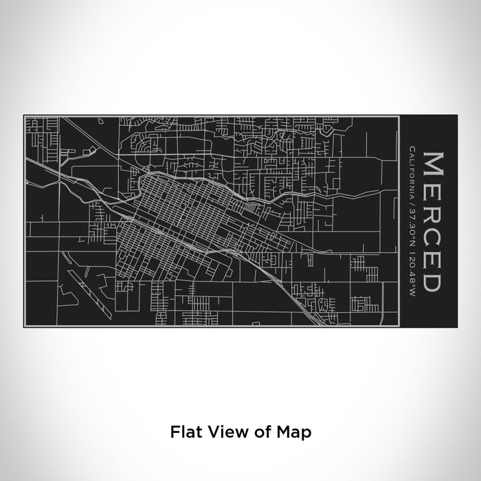 Rendered View of Merced California Map Engraving on 17oz Stainless Steel Insulated Cola Bottle in Black