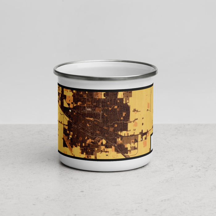 Front View Custom Merced California Map Enamel Mug in Ember