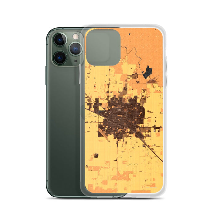 Custom Merced California Map Phone Case in Ember on Table with Laptop and Plant