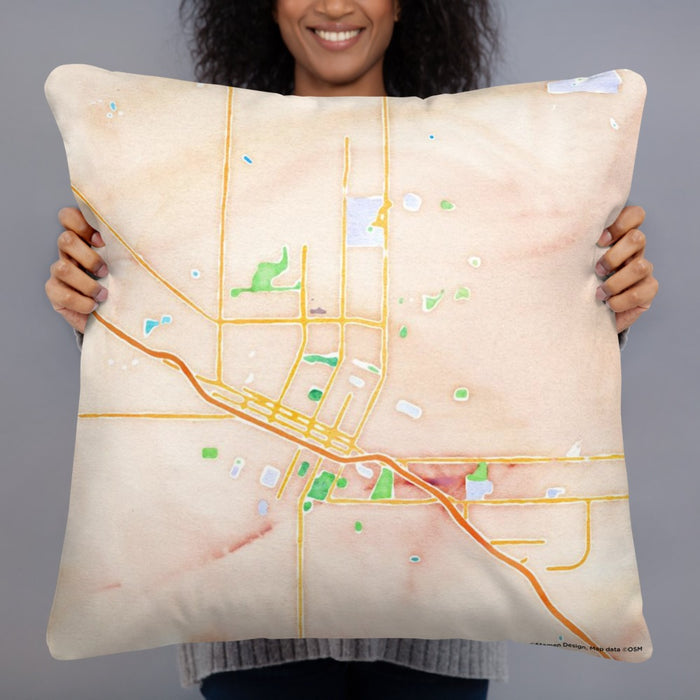 Person holding 22x22 Custom Merced California Map Throw Pillow in Watercolor