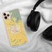 Custom Merced California Map Phone Case in Woodblock on Table with Black Headphones