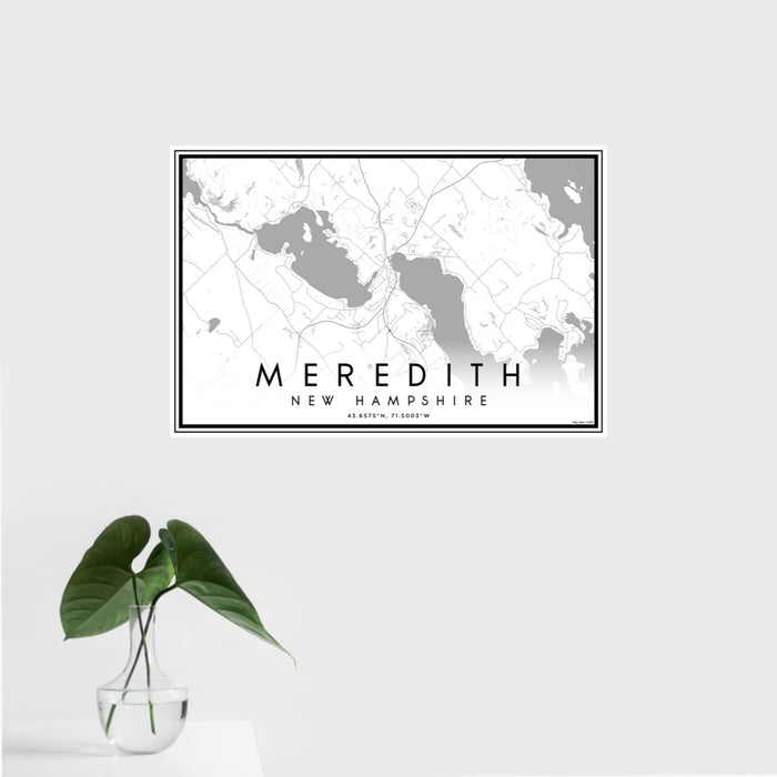 16x24 Meredith New Hampshire Map Print Landscape Orientation in Classic Style With Tropical Plant Leaves in Water