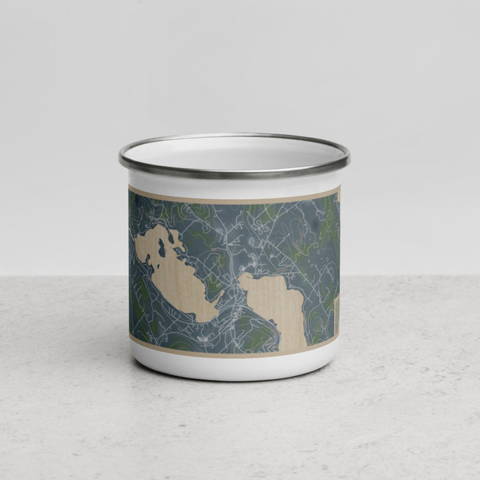 Front View Custom Meredith New Hampshire Map Enamel Mug in Afternoon