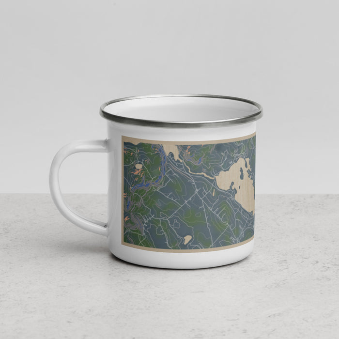 Left View Custom Meredith New Hampshire Map Enamel Mug in Afternoon