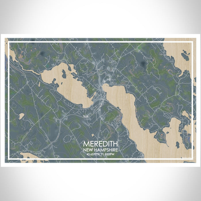 Meredith New Hampshire Map Print Landscape Orientation in Afternoon Style With Shaded Background