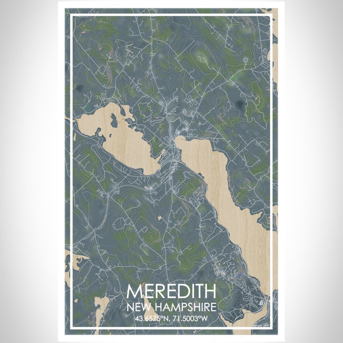 Meredith New Hampshire Map Print Portrait Orientation in Afternoon Style With Shaded Background