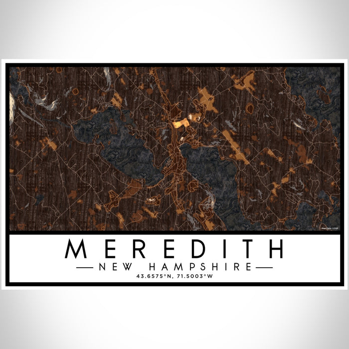 Meredith New Hampshire Map Print Landscape Orientation in Ember Style With Shaded Background