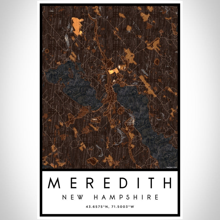 Meredith New Hampshire Map Print Portrait Orientation in Ember Style With Shaded Background