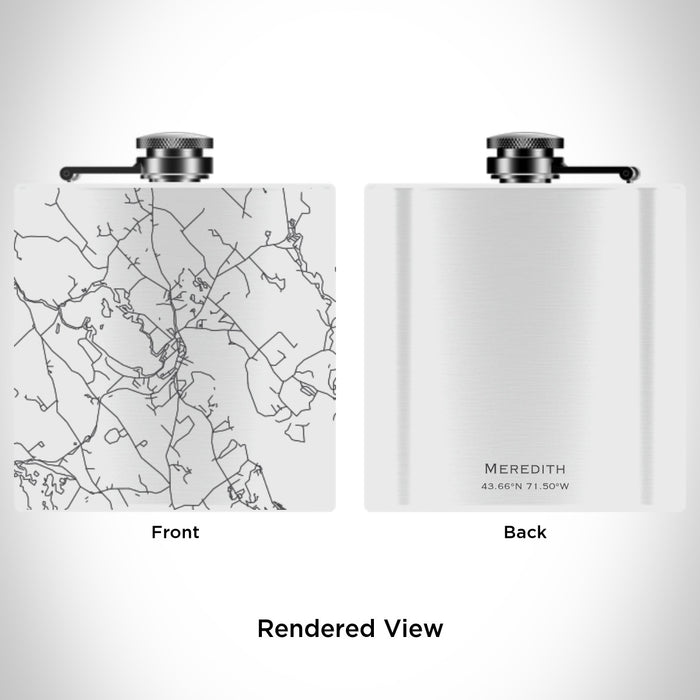 Rendered View of Meredith New Hampshire Map Engraving on 6oz Stainless Steel Flask in White