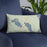 Custom Meredith New Hampshire Map Throw Pillow in Woodblock on Blue Colored Chair