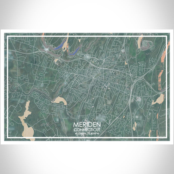 Meriden Connecticut Map Print Landscape Orientation in Afternoon Style With Shaded Background
