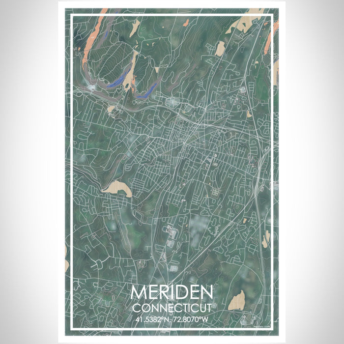 Meriden Connecticut Map Print Portrait Orientation in Afternoon Style With Shaded Background