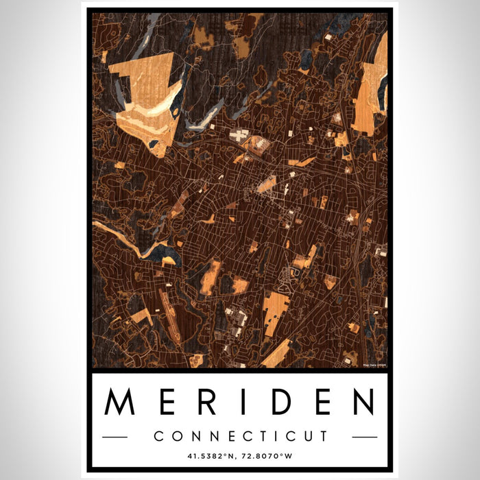 Meriden Connecticut Map Print Portrait Orientation in Ember Style With Shaded Background