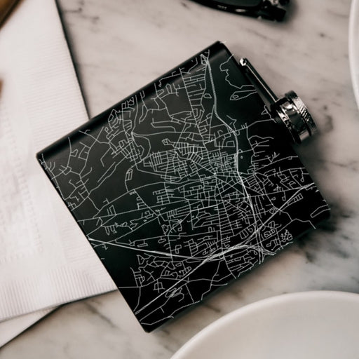 Meriden Connecticut Custom Engraved City Map Inscription Coordinates on 6oz Stainless Steel Flask in Black