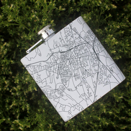 Meriden Connecticut Custom Engraved City Map Inscription Coordinates on 6oz Stainless Steel Flask in White