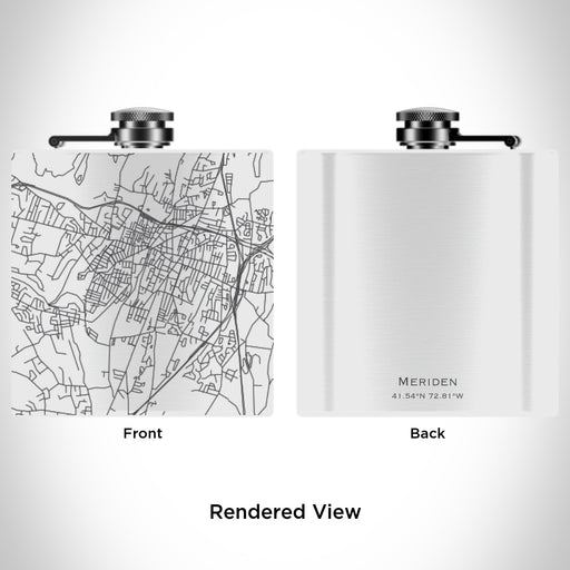 Rendered View of Meriden Connecticut Map Engraving on 6oz Stainless Steel Flask in White