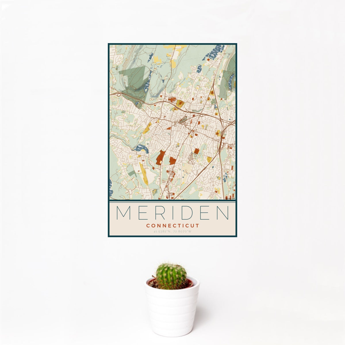 Ct Map Meridan Meriden - Connecticut Map Print in Woodblock — JACE Maps