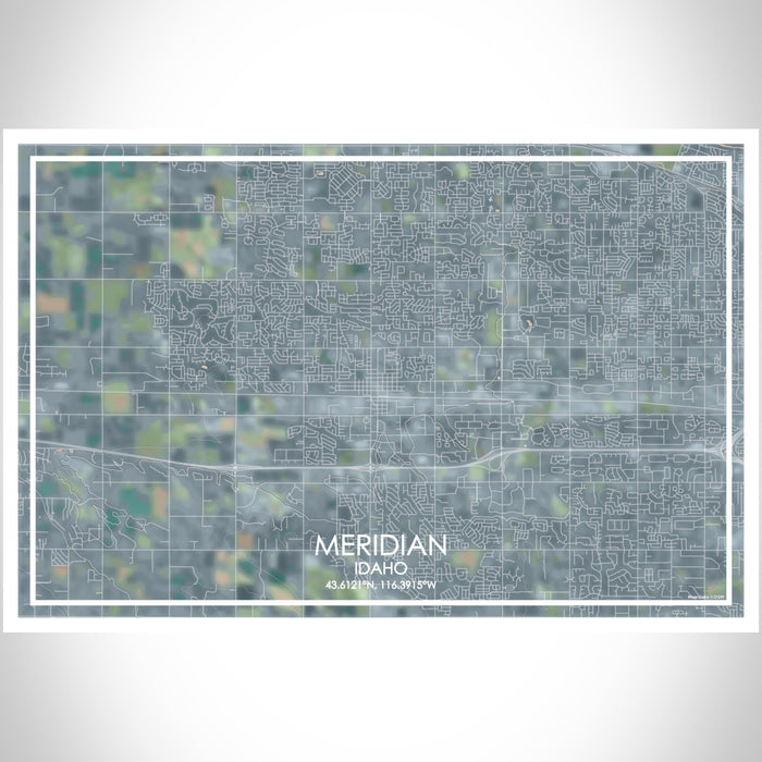 Meridian Idaho Map Print Landscape Orientation in Afternoon Style With Shaded Background