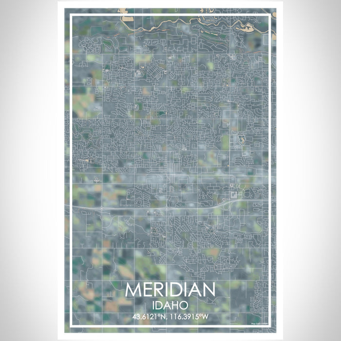 Meridian Idaho Map Print Portrait Orientation in Afternoon Style With Shaded Background