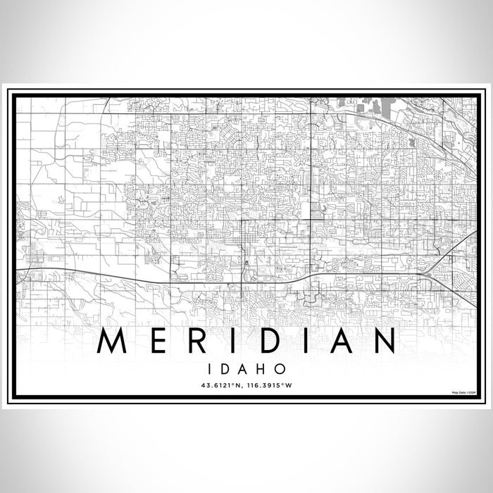 Meridian Idaho Map Print Landscape Orientation in Classic Style With Shaded Background