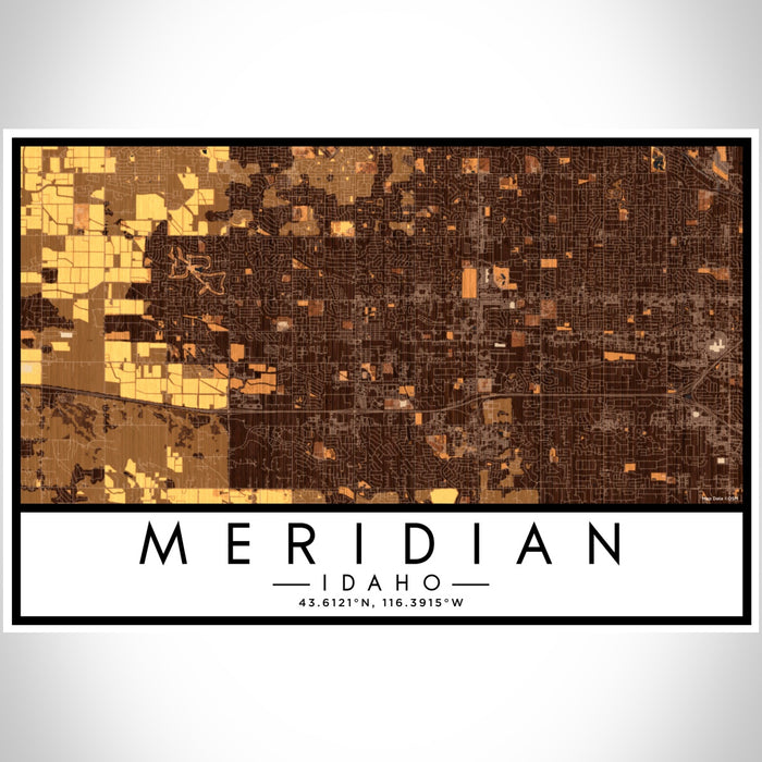 Meridian Idaho Map Print Landscape Orientation in Ember Style With Shaded Background