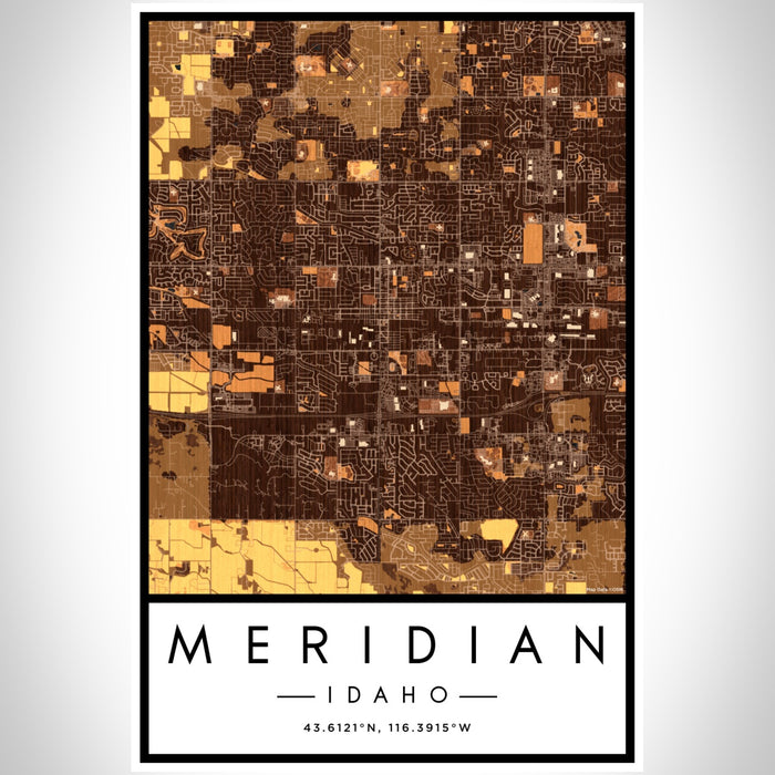 Meridian Idaho Map Print Portrait Orientation in Ember Style With Shaded Background