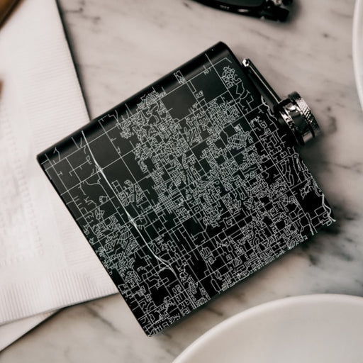 Meridian Idaho Custom Engraved City Map Inscription Coordinates on 6oz Stainless Steel Flask in Black