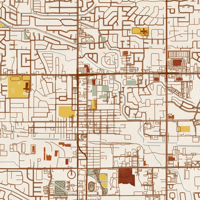 Meridian Idaho Map Print in Woodblock Style Zoomed In Close Up Showing Details