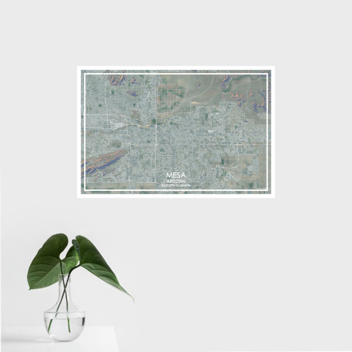 16x24 Mesa Arizona Map Print Landscape Orientation in Afternoon Style With Tropical Plant Leaves in Water