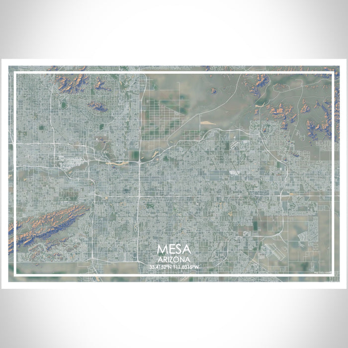Mesa Arizona Map Print Landscape Orientation in Afternoon Style With Shaded Background