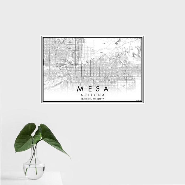 16x24 Mesa Arizona Map Print Landscape Orientation in Classic Style With Tropical Plant Leaves in Water