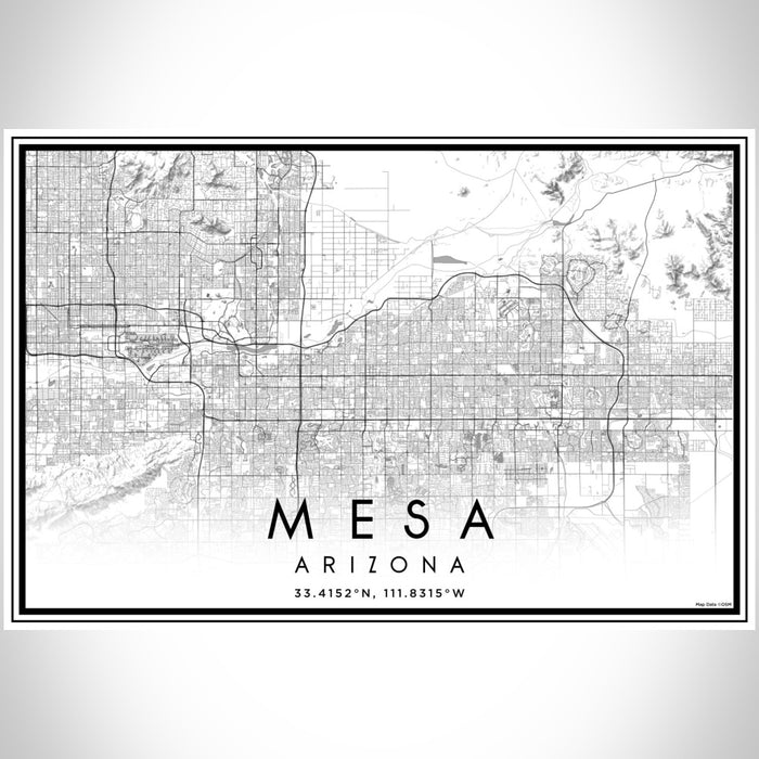 Mesa Arizona Map Print Landscape Orientation in Classic Style With Shaded Background