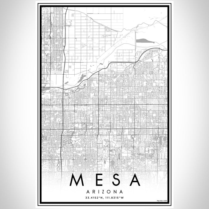 Mesa Arizona Map Print Portrait Orientation in Classic Style With Shaded Background