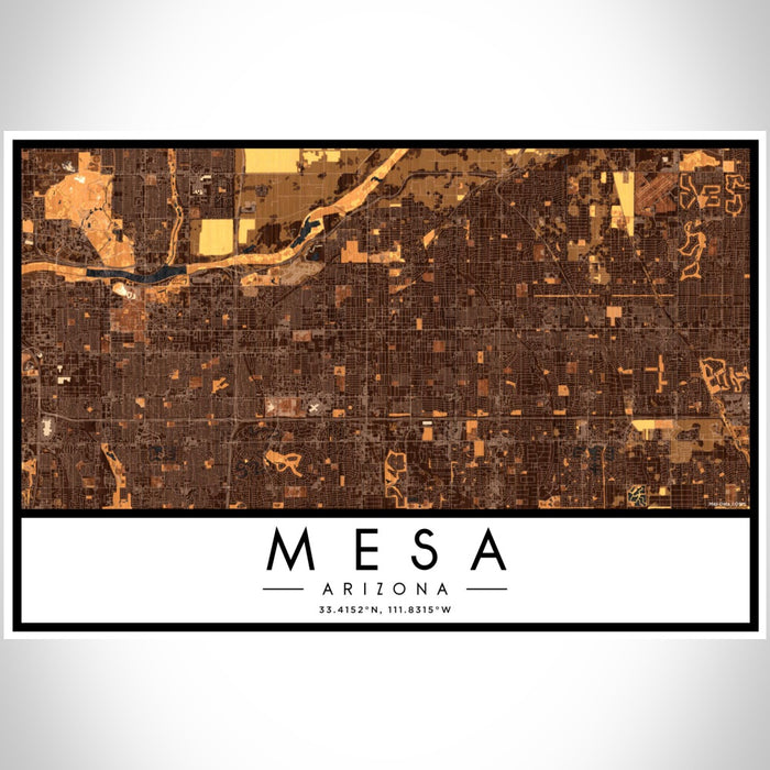 Mesa Arizona Map Print Landscape Orientation in Ember Style With Shaded Background
