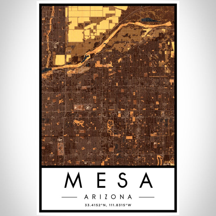 Mesa Arizona Map Print Portrait Orientation in Ember Style With Shaded Background