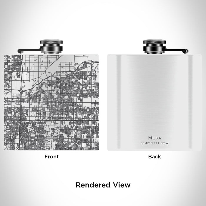 Rendered View of Mesa Arizona Map Engraving on 6oz Stainless Steel Flask in White