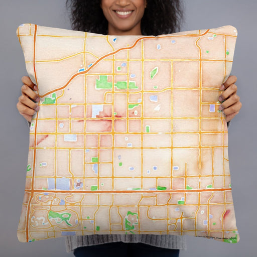 Person holding 22x22 Custom Mesa Arizona Map Throw Pillow in Watercolor