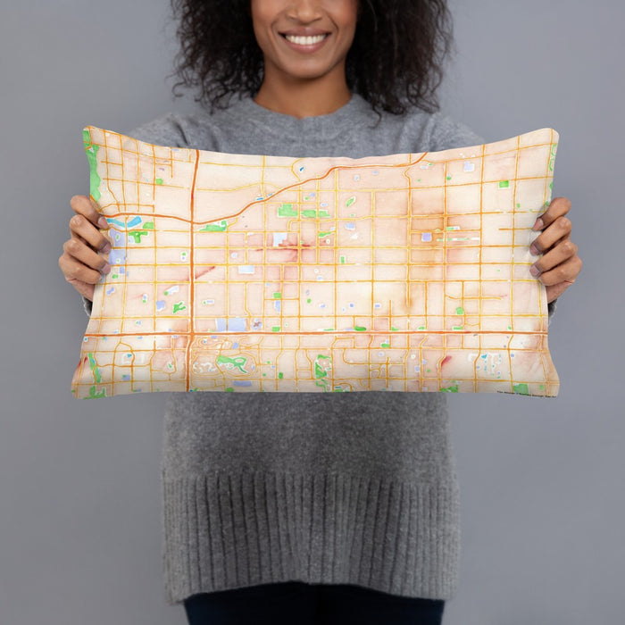 Person holding 20x12 Custom Mesa Arizona Map Throw Pillow in Watercolor