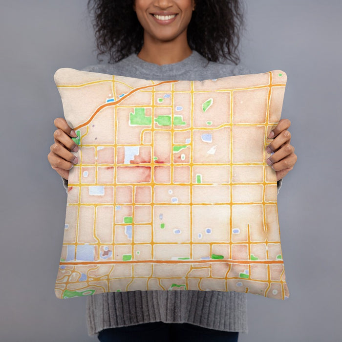 Person holding 18x18 Custom Mesa Arizona Map Throw Pillow in Watercolor