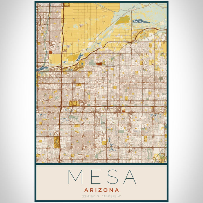 Mesa Arizona Map Print Portrait Orientation in Woodblock Style With Shaded Background
