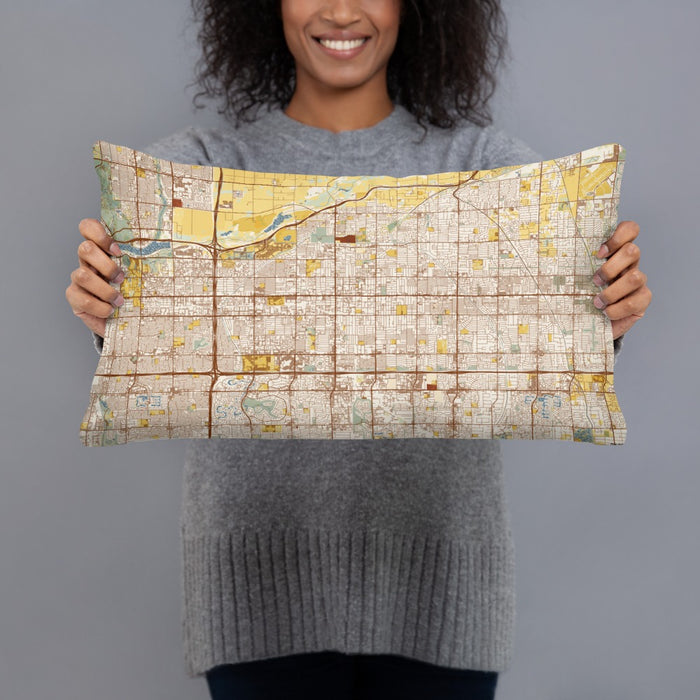 Person holding 20x12 Custom Mesa Arizona Map Throw Pillow in Woodblock