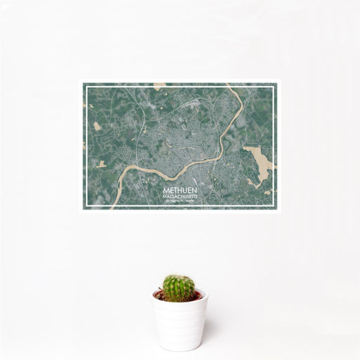 12x18 Methuen Massachusetts Map Print Landscape Orientation in Afternoon Style With Small Cactus Plant in White Planter