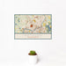 12x18 Methuen Massachusetts Map Print Landscape Orientation in Woodblock Style With Small Cactus Plant in White Planter