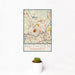 12x18 Methuen Massachusetts Map Print Portrait Orientation in Woodblock Style With Small Cactus Plant in White Planter